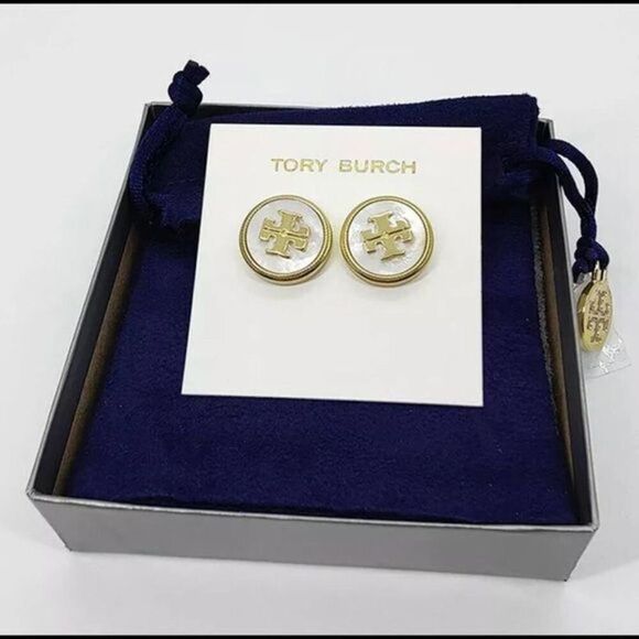 Brand New Tory Burch Round Mother Of Pearl Stud Earring’s - Picture 1 of 4